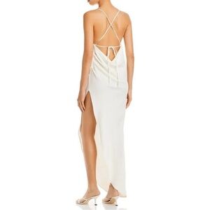 Aqua white maxi dress with strappy open back low sexy back with high slit
